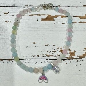 Dainty Semi Precious Fluorite Beaded Bracelet with Sterling Silver Charms